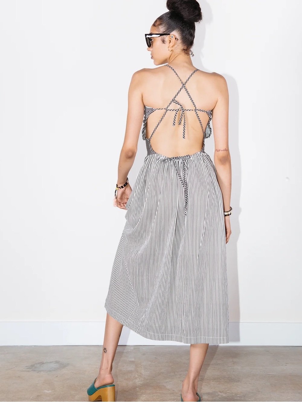 TACH Black & White Striped Backless Midi Dress